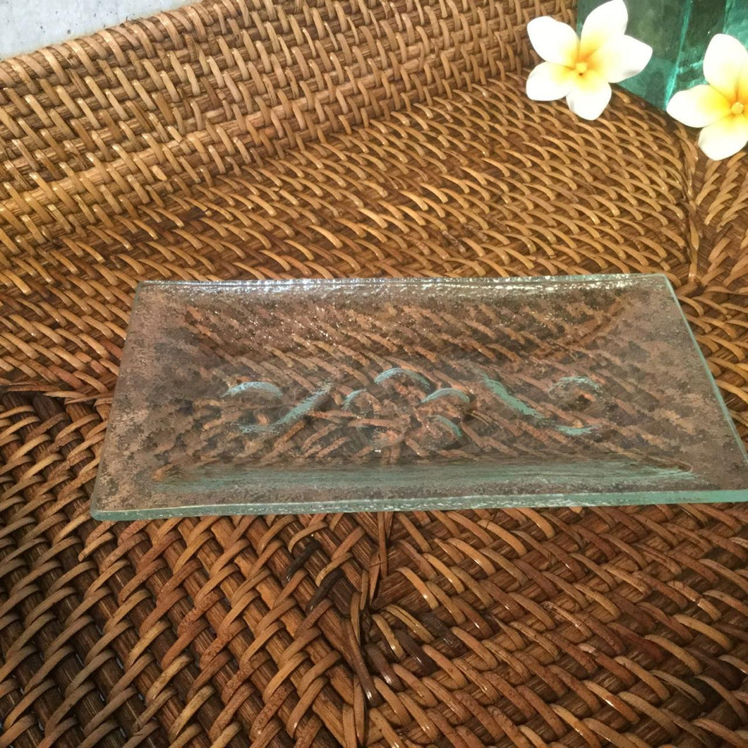 バリガラス製 ハンドメイド プルメリア柄プレート スクエア 皿 17×9 おしゃれ アジアン